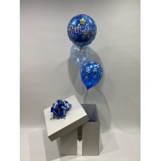 First Birthday Foil and 2 Printed Latex Balloons in a Box (Blue)